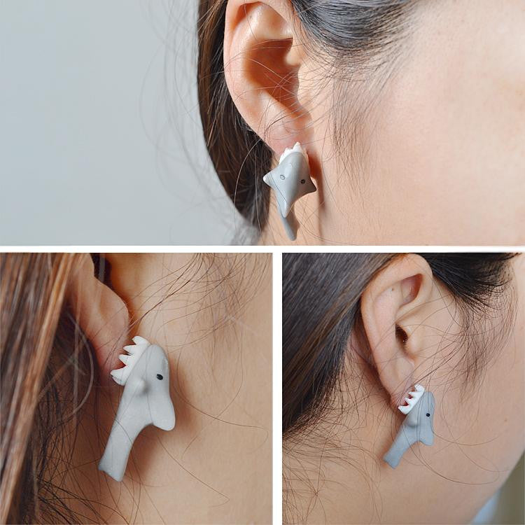 New 100% Handmade Polymer Clay Cute Shark Earrings Ear Stud jewelry brincos Free Ship x 1Pair - What's Really Dope