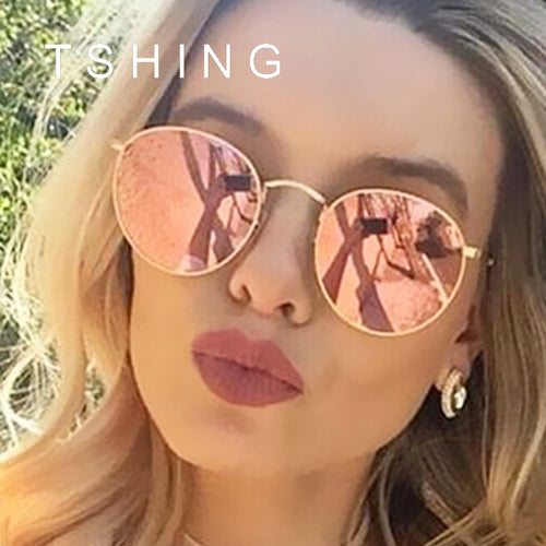 TSHING Ray Classic Vintage Small Round Sunglasses Retro Men Women Brand Designer Metal Pink Mirror Sun Glasses Female Lady UV400 - What's Really Dope