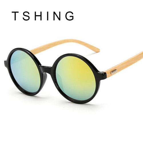 TSHING Unique Bamboo Designer Mirror Round Sunglasses Women Men Vintage Brand Sun Glasses For Male Female Original Eyewear UV400 - What's Really Dope