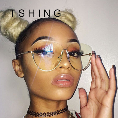 TSHING Men Women Big Glasses Frame Fashion Oversized Rimless Optical Eyeglasses For Ladies Female Clear Lens Eye Glasses - What's Really Dope