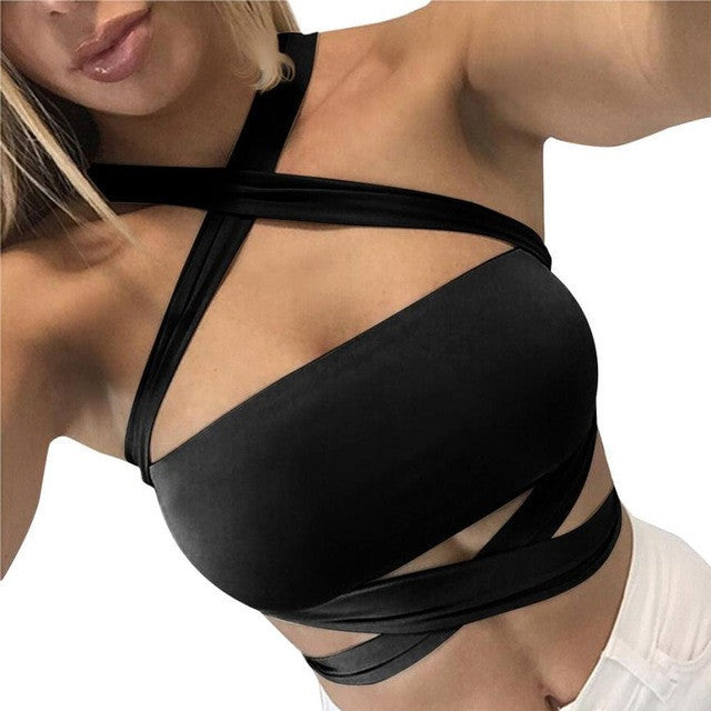Sexy Female Strappy Bra Fashion Women Bralette Crop Straps Sleeveless Halterneck Tank Crop Tops Vest Blouse - What's Really Dope